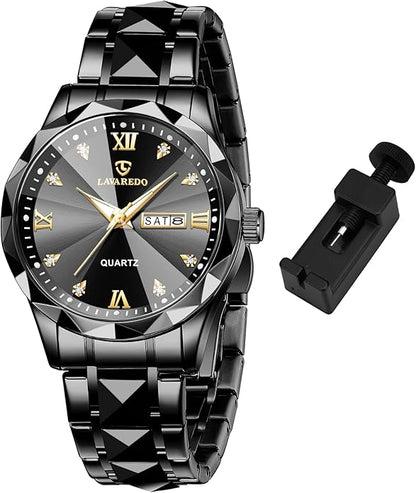 Watches for Men Diamond Business Dress Analog Quartz Mens Watches Stainless Steel Waterproof Luminous Date Two Tone Luxury Casual Wrist Watch Relojes para Hombres