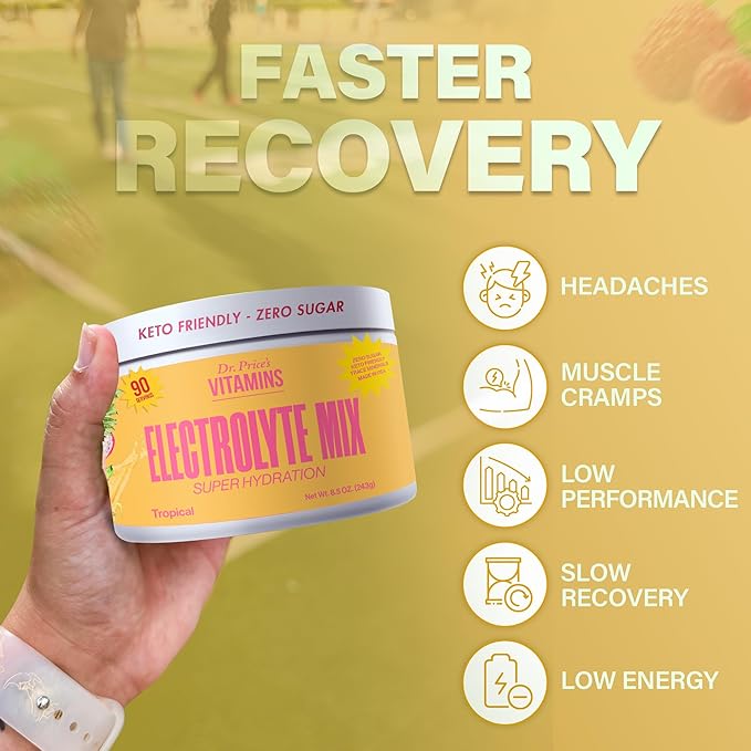 Dr. Price’s Electrolytes Powder Bulk | Tropical 90 Servings | Sugar Free Hydration Powder with 72+ Trace Minerals | Keto, Vegan, Electrolyte Drink Mix | Doctor-Formulated, Made in USA