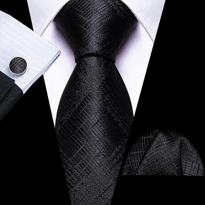Barry.Wang Tie Sets for Men Silk Solid Necktie Stain Ties Handkerchief Pocket Square Cufflinks Wedding Business Dyed