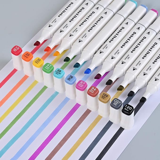 Dabo&Shobo 120 Colors Alcohol Drawing Markers, Dual Tip Art Markers, Fine & Chisel Tip, Chisel Coloring Marker For Adult Coloring