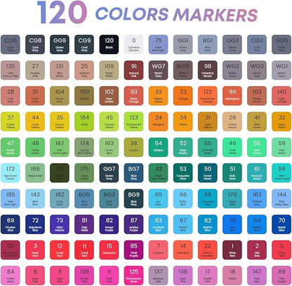 Taotree Alcohol Markers 120 Colors with Case & Holders, Dual Tips Art Coloring Markers Pens, Chisel & Fine Sketch Pens Art Supplies for Artist Kids Adult Coloring Books Drawing, Painting, Sketching