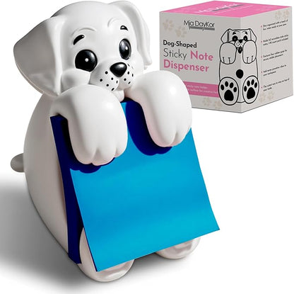 Resin Made Cute Sticky Note Holder for Desk | Happy Dog Face Pop Up Post it Note Dispenser with Blue Sticky Notes | Pop Up Sticky Notes Dispenser for Office Holds 3" x 3" Notes for School