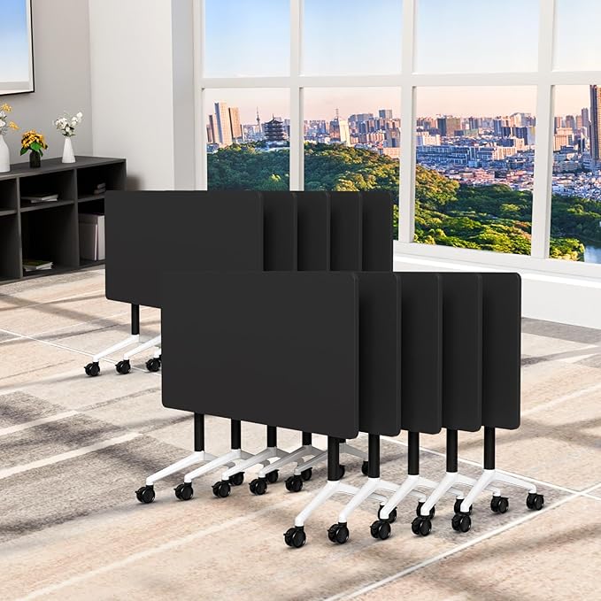 Folding Conference Table, Conference Room Tables Foldable Large Meeting Seminar Table on Wheels,Flip Top Boardroom Training Tables for Office, Classroom,Meeting (10, Black, 61in)