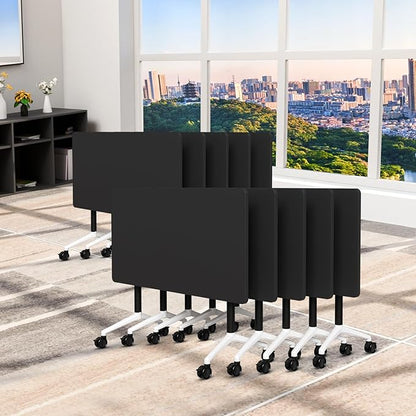 Folding Conference Table, Conference Room Tables Foldable Large Meeting Seminar Table on Wheels,Flip Top Boardroom Training Tables for Office, Classroom,Meeting (10, Black, 61in)