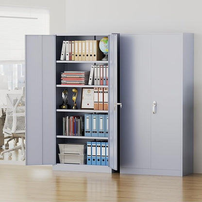 Pataku Metal Storage Cabinet, 72" Garage Cabinet with Doors and Shelves Lockable Steel Multifunctional Cabinets, File Cabinets for Home, Office, Warehouse(Dark Grey)