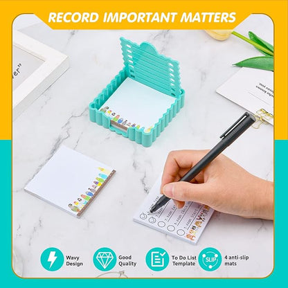 Sticky Notes Holder Cute with Stencil, Wavy Self-Stick Notepad Holder, Note Dispenser for Desk(Blue)