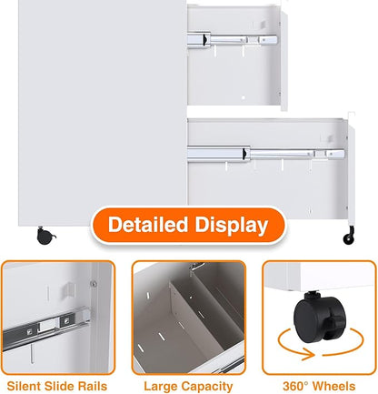 Aobabo 2 Drawer File Cabinet, Metal Filing Cabinet with Lock for Office Legal/Letter Size, White, Fully Assembled Except Wheels