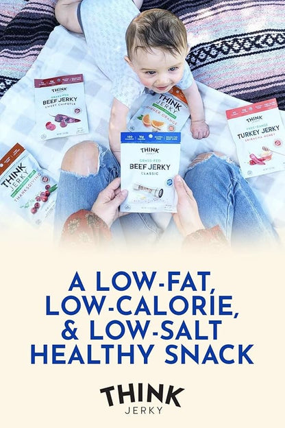 Think Jerky Classic Beef Jerky, Grass-Fed High Protein Beef, Gluten Free, No Antibiotics or Nitrates, Healthy Chef Crafted Recipe, Low Calorie and Low Fat - 1.0 oz Bags, 12 Pack