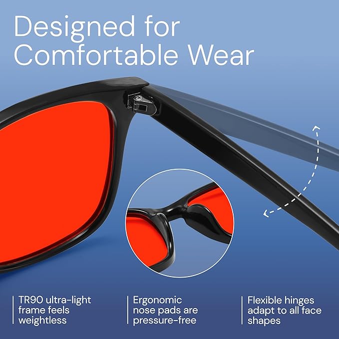 livho Sleep Glasses for up to 99.9% Blue Green Light Blocking for Computer Gaming, Dual Coatings Red Lens, for Women & Men
