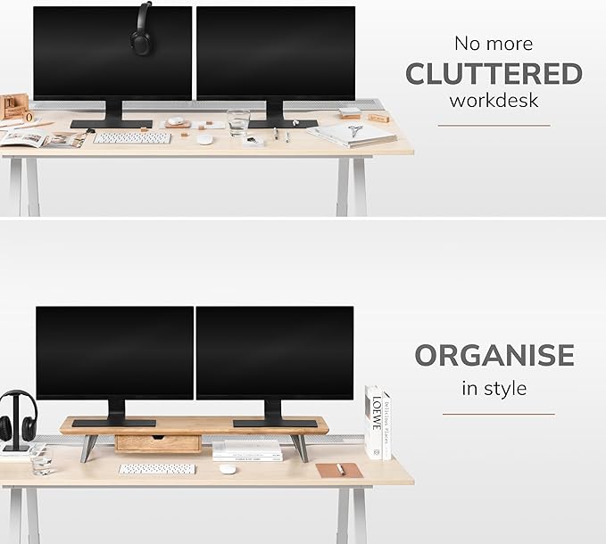 Anji Mountain Monitor Stand - Desktop Organizer & Laptop Riser, Ergonomic Monitor Riser, Space-Saving Monitor Stand for Desk, Durable Construction, Easy Assembly, Ideal for Home & Office,White Wash
