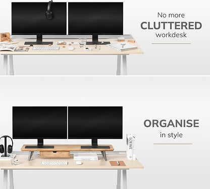 Anji Mountain Monitor Stand - Desktop Organizer & Laptop Riser, Ergonomic Monitor Riser, Space-Saving Monitor Stand for Desk, Durable Construction, Easy Assembly, Ideal for Home & Office,White Wash