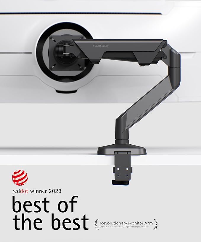 Heavy Duty Monitor Arm Desk Mount for 34-49 Inch Ultrawide Curved Monitors, Supports 14-38 lbs, Gas Spring Ergonomic Full Motion with Cable Management, Red Dot Design Awarded, Black