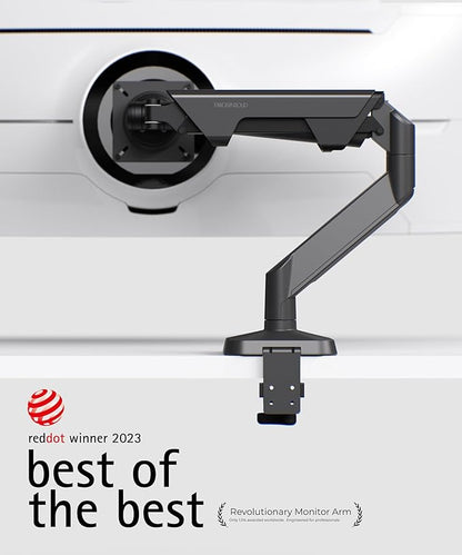 Heavy Duty Monitor Arm Desk Mount for 34-49 Inch Ultrawide Curved Monitors, Supports 14-38 lbs, Gas Spring Ergonomic Full Motion with Cable Management, Red Dot Design Awarded, Black