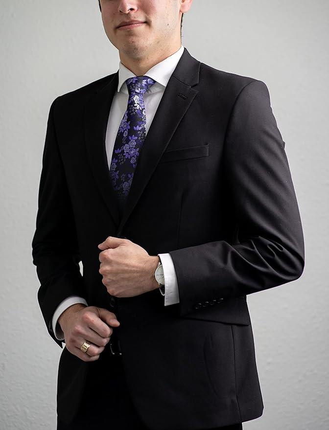 HISDERN Men Floral Ties Woven Classic 3.4" Necktie Set Formal Tie Pocket Square for Wedding with Handkerchief Gift Box