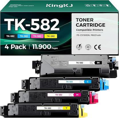 TK-582 TK582 Toner Cartridge Set 4-Pack High Yield Replacement for Kyocera TK-582K TK-582M TK-582C TK-582Y Ink Compatible with Kyocera ECOSYS P6021cdn PRINTER FS-C5150DN Printer Copy Black Color Cyan