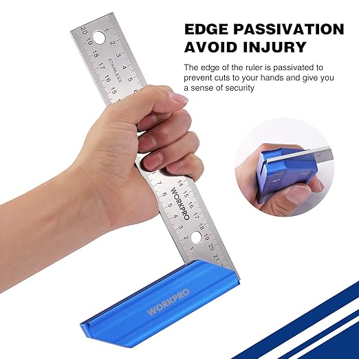 WORKPRO 8 Inch Try Square with Aluminum Handle - Woodworking Square Precision for Professional Carpentry Use & Premium Stainless Steel Ruler