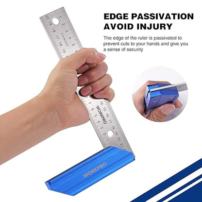 WORKPRO 8 Inch Try Square with Aluminum Handle - Woodworking Square Precision for Professional Carpentry Use & Premium Stainless Steel Ruler