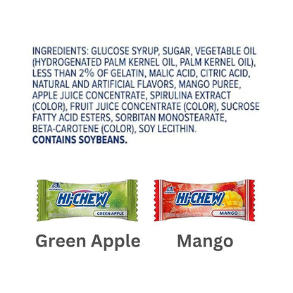 HI-CHEW Green Apple & Mango Mix, Pack of 8 Bags, 1.94oz each - Green Apple & Mango, Unique Fun Soft & Chewy Candy - Immensely Juicy Fruity Candy Flavors - Individually Wrapped for Sharing