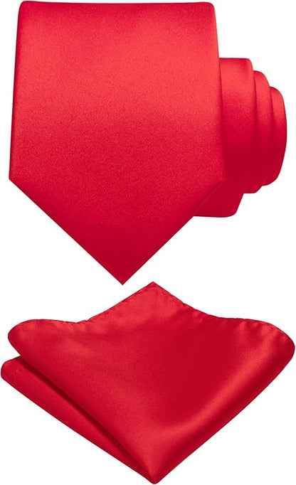 RBOCOTT Solid Color Tie and Pocket Square Hankerchief with Lapel Pin Set for Men