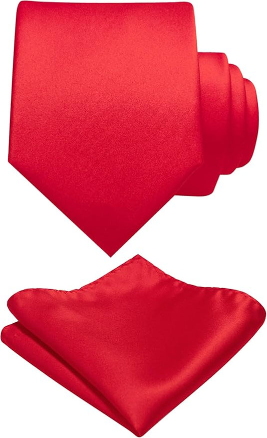 RBOCOTT Solid Color Tie and Pocket Square Hankerchief with Lapel Pin Set for Men