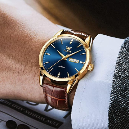 OLEVS Men's Simple Watch with Day and Date, Stainless Steel Analog Quartz Watches for Men, Classic Luminous Hands Men's Dress Watches, Black/White/Blue Dial