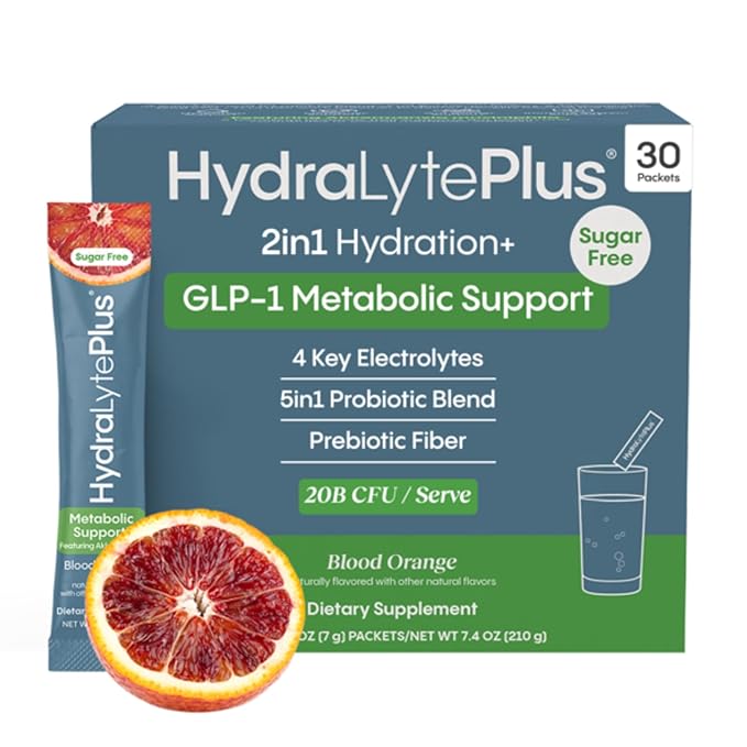 Hydralyte GLP-1 Metabolic Support - 5in1 Probiotic Blend - Akkermansia Muciniphila + Prebiotic Fiber + Electrolytes - Daily Metabolism & Digestion - Sugar Free (30 Packets)