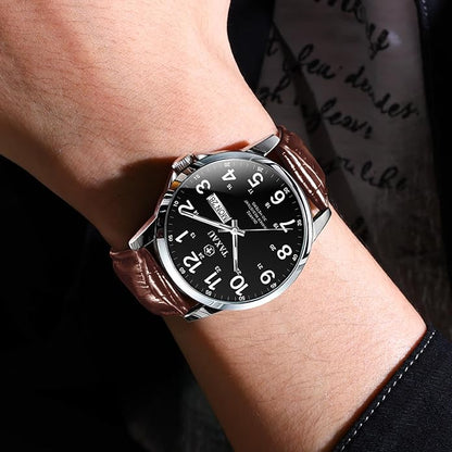 Watches for Men Leather Large Arabic Numerals Mens Watches Waterproof Band with Date Quartz Men's Wrist Watch