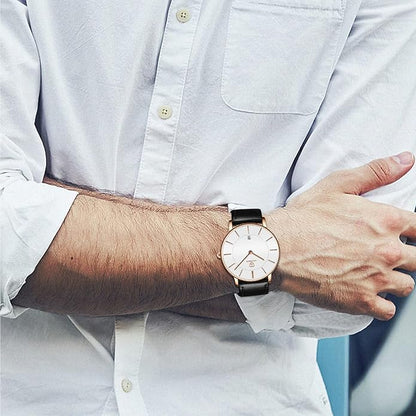 L LAVAREDO Watch for Men, Extremely Thin Mens Watches Minimalist Analog Men's Leather Wrist Watches with Time/Date, Birthday Gift for Men Boyfriend