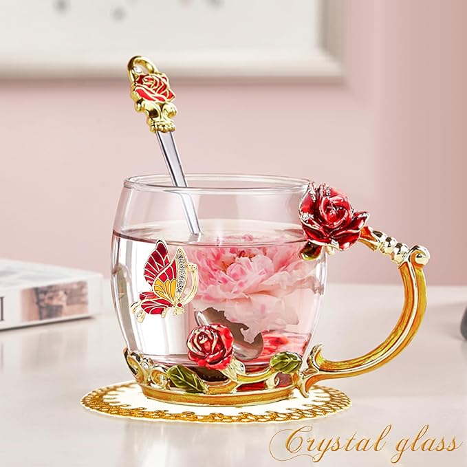 OEAGO Gifts for Mom Women Valentines Day Gifts for Her Glass Coffee Enamels Mug Best Birthday Valentine's for Girlfriend Wife Mothers Day from Daughter Son Tea Cup Stocking Stuffers Christmas