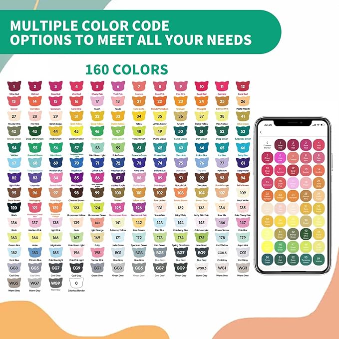 160 Colors Alcohol Markers with Free App, Dual Tip Art Markers with Kickstand Case for Artists Adults. Alcohol Based Marker for Coloring Painting Sketching and Drawing, Great Gift