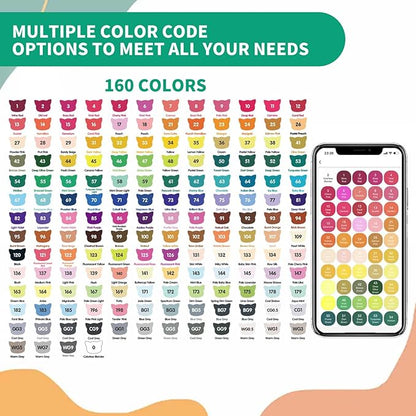 160 Colors Alcohol Markers with Free App, Dual Tip Art Markers with Kickstand Case for Artists Adults. Alcohol Based Marker for Coloring Painting Sketching and Drawing, Great Gift