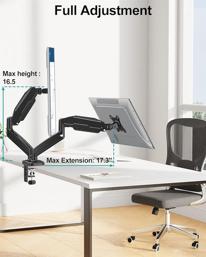 MOUNT PRO Dual Monitor Mount Fits 13 to 32 Inch Computer Screen, Height Adjustable Monitor Stand for 2 Monitors, Gas Spring Display Arm Holds up to 17.6lbs Each, Monitor Desk VESA Mount 75x75, 100x100