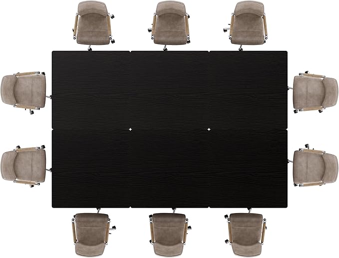 Tribesigns 31.5" Square Conference Table Set of 6, 8 ft Industrial Office Meeting Table for 8-10 People, Business Podcast Furniture with Metal Base for Small Spaces, Office Conference, Black