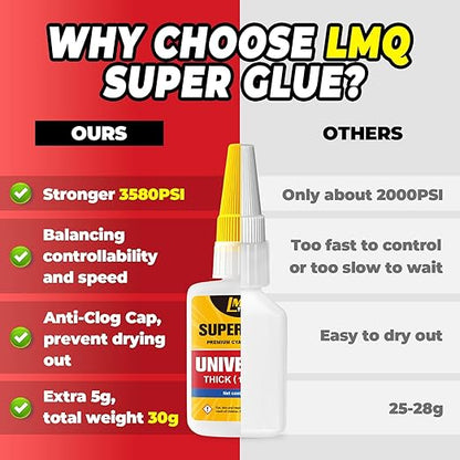 Super Glue Thick CA Glue Clear 30 Gram, Heavy Duty Superglue Instant Cyanoacrylate Adhesive for Plastic Ceramic Leather Metal Glass Wood Pla Shoe Sole Repair, Strong Oily Liquid Bonding
