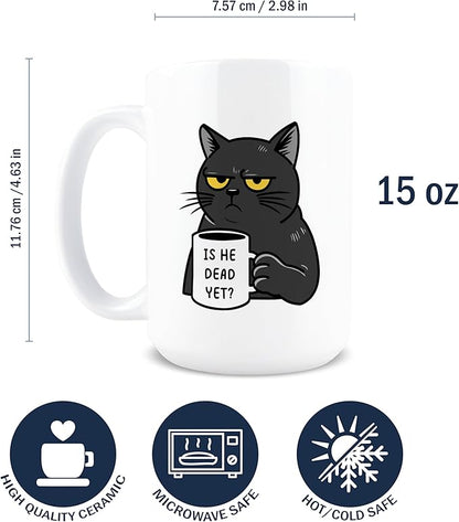 Hogg Is He Dead Yet Coffee Mug, 15 oz Ceramic FDT Cup, Is He Dead Yet, FDT Mug, Fuck You Coffee Cups, Black Cat, Gifts for Coworkers, Funny Gifts for Liberal, Anti MAGA Merchandise