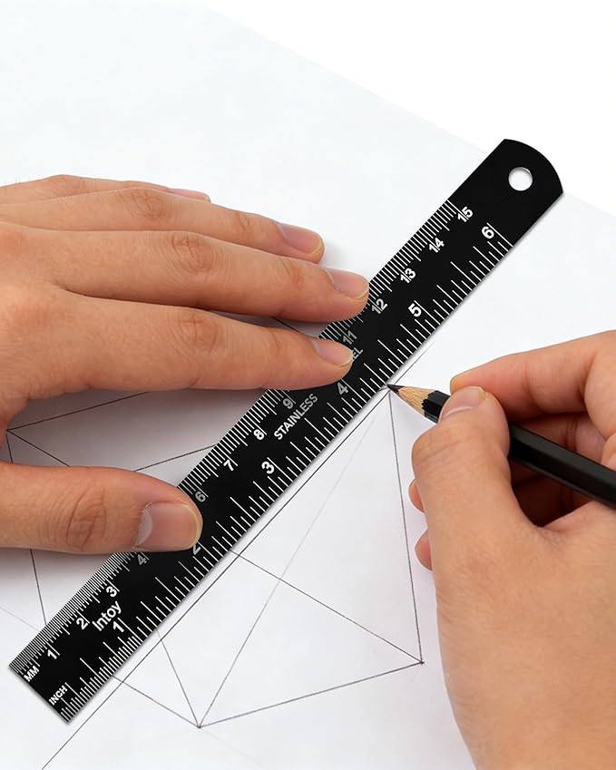Metal Ruler 6 Inch, 2 Pack - Double Scale mm/inch Laser Etched - Small Stainless Steel Ruler with Zero-Start Edge, Easy to Read Straightedge for Journaling, Machinist, School, Office