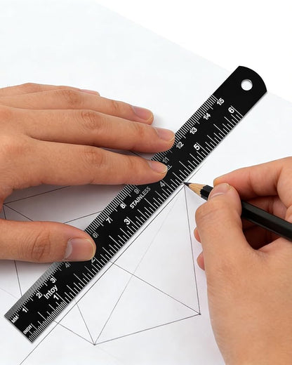 Metal Ruler 6 Inch, 2 Pack - Double Scale mm/inch Laser Etched - Small Stainless Steel Ruler with Zero-Start Edge, Easy to Read Straightedge for Journaling, Machinist, School, Office