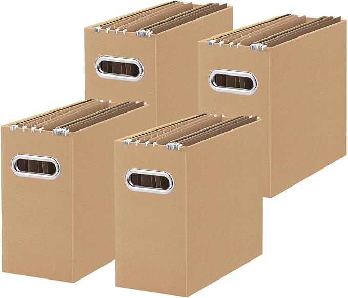 Oterri Cardboard File Organizer Box for Hanging File Folders Letter Size,File Box for Computer Desk,File Cabinet,Working Home,Office,Classroom (Brown, Letter Size - 4 Packs)