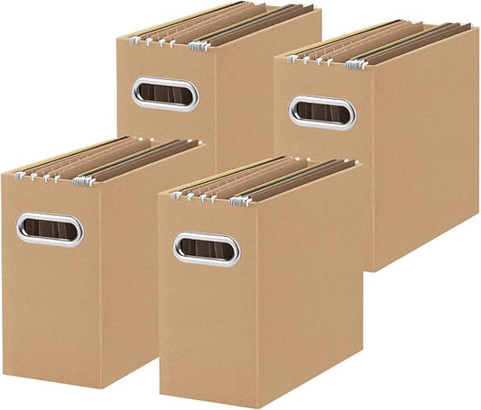 Oterri Cardboard File Organizer Box for Hanging File Folders Letter Size,File Box for Computer Desk,File Cabinet,Working Home,Office,Classroom (Brown, Letter Size - 4 Packs)