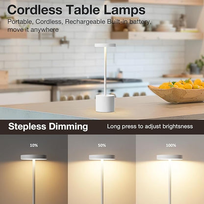 Kakanuo Cordless Lamp, Rechargeable Lamp, Touch Control, 3 Color Temperature, LED Outdoor Wireless, Battery Operated Lamps, Stepless Dimmable, White