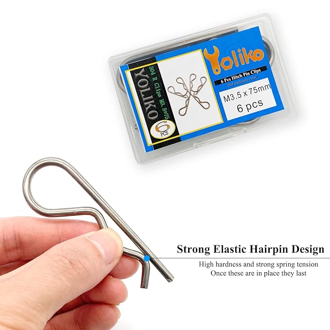 6 Pcs Heavy Duty Stainless Steel Spring Retaining Wire R Clips M3.5x75 Keeper Pins for Trailer Pin Clips Lock System