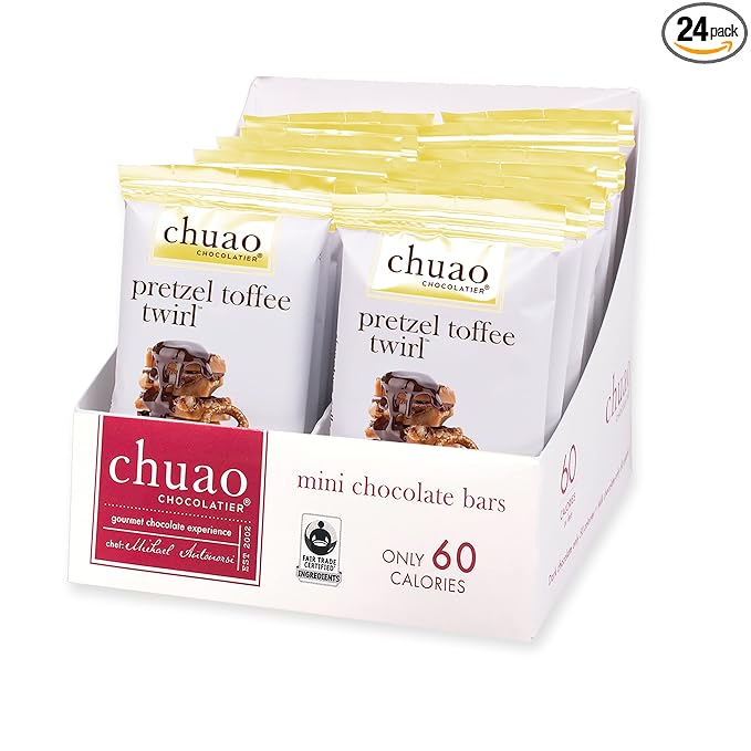 Chuao Chocolatier Pretzel Toffee Twirl Mini Dark Chocolate Bars | Gourmet No Preservatives | 24 Pack (0.39 oz each)