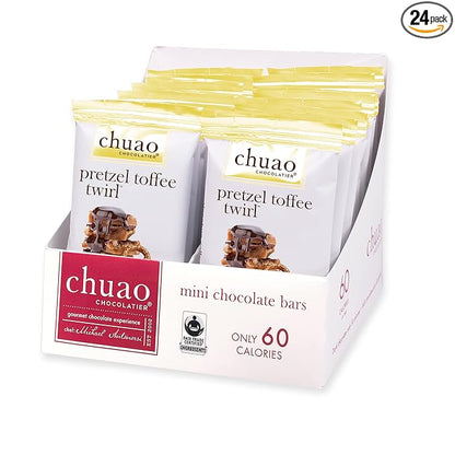 Chuao Chocolatier Pretzel Toffee Twirl Mini Dark Chocolate Bars | Gourmet No Preservatives | 24 Pack (0.39 oz each)