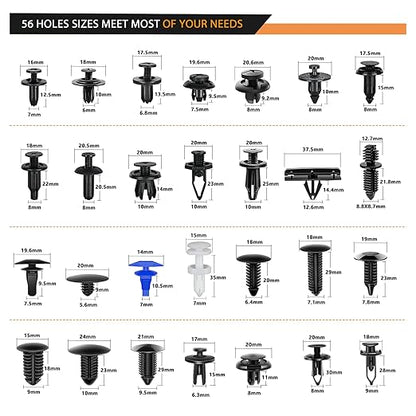 GOOACC 1315PCS Retainer Clips Interior Accessories - 56 Most Popular Sizes Bumper Trim Body Clips with Fasteners Remover and 10Pcs Reusable Cable Ties for Toyota Nissan Ford BMW Chevy Honda Subaru