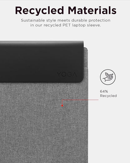 Lenovo Slim Laptop Sleeve 16 Inch Notebook/Tablet - Compatible with MacBook Air/Pro - Eco-Friendly Lightweight Case with Accessory Pocket & Magnetic Closure - Grey