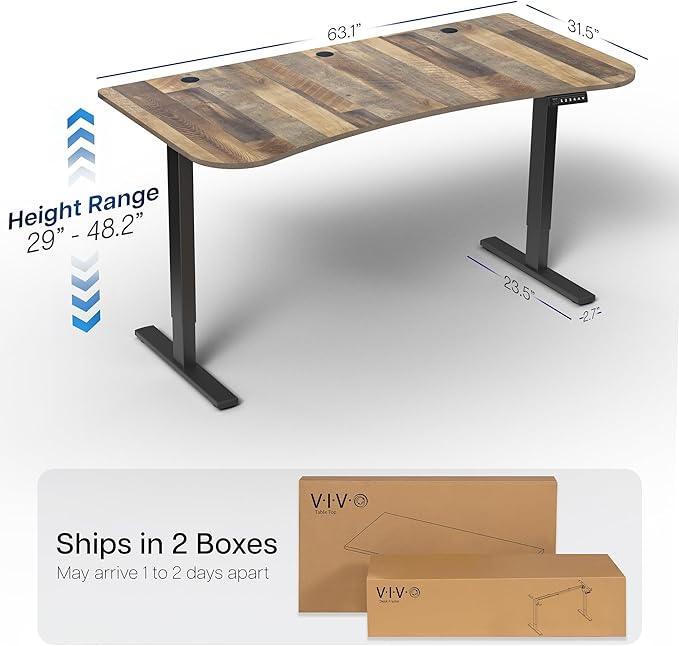 VIVO Electric 63 x 32 in Standing Desk, Memory Height Adjustment, 1B Series, Reclaimed Wood Top Black Frame, DESK-KIT-1B1P