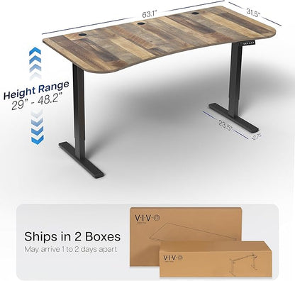 VIVO Electric 63 x 32 in Standing Desk, Memory Height Adjustment, 1B Series, Reclaimed Wood Top Black Frame, DESK-KIT-1B1P