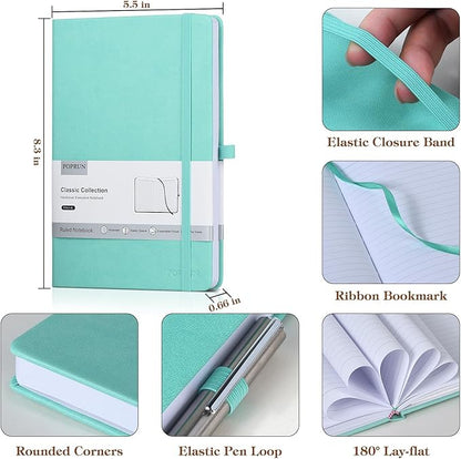 POPRUN A5 Lined Journal Notebooks, Leather Hardcover Thick Notebook for Writing, Business Work, Travel, School, College, Christmas, 5.5 x 8.3 inch, 240 Pages Classic Ruled Journals Notepad, Blue