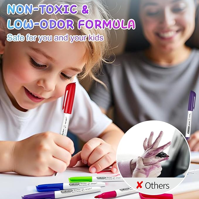 SFAIH Dry Erase Markers Fine Tip - 12 Colors Whiteboard Markers Dry Erase For Kids Adult Low Odor, Black Dry Erase Markers Fine Point For Home Classroom