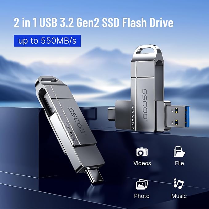 256GB USB Flash Drive,Up to 550MB/s–USB 3.2 Gen1 High-Speed Thumb Drive, Dual USB-C & USB-A Ports, Compatible with iPhone 15/16/17, Android Phones, Mac – Photo & Video Backup